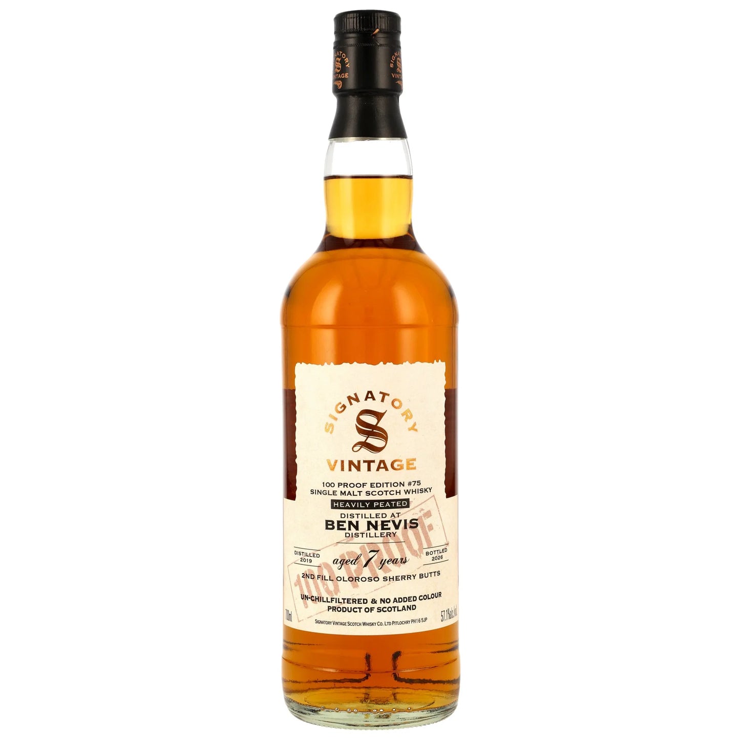 Ben Nevis 2019/2026 – 7 Years Old – 2nd Fill Oloroso Sherry Butts – Signatory 100 Proof Edition #75 – 57,1 % vol. – 0,7 l