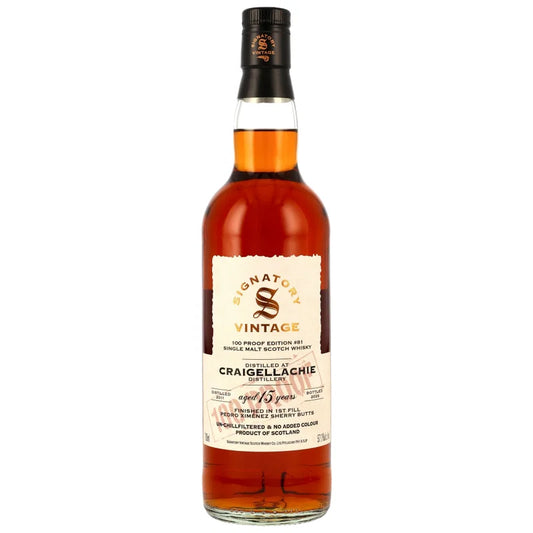 Craigellachie 2011/2026 – 15 Years Old – 1st Fill PX Sherry Butts Finish – Signatory 100 Proof Edition #81 – 57,1 % vol. – 0,7 l