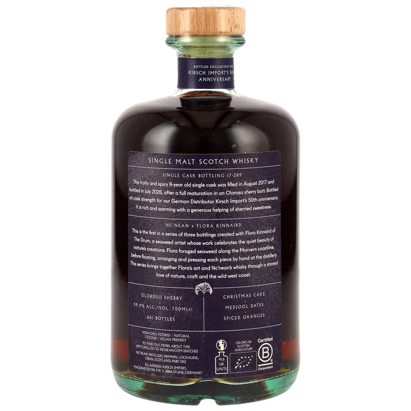 Nc’nean Organic 2017/2026 – 8 Jahre – Oloroso Sherry Butt #17-289 – 50th Anniversary Kirsch Import – 59,4 % vol. – 0,7 l