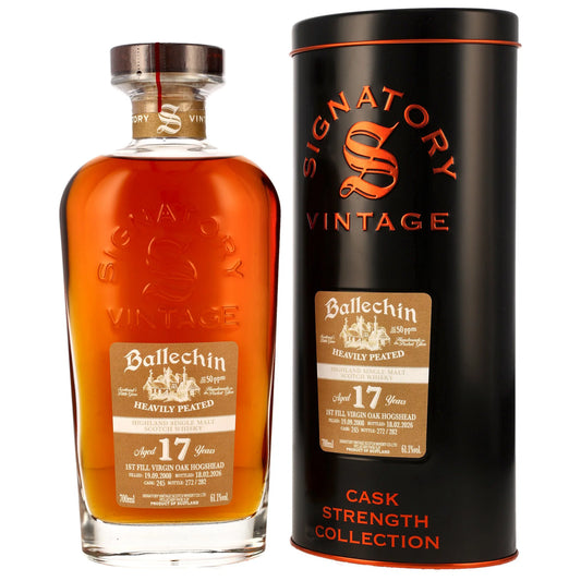 Ballechin 2008/2026 – 17 Years Old – 1st Fill Virgin Oak Hogshead #245 – Signatory Cask Strength – 61,1 % vol. – 0,7 l