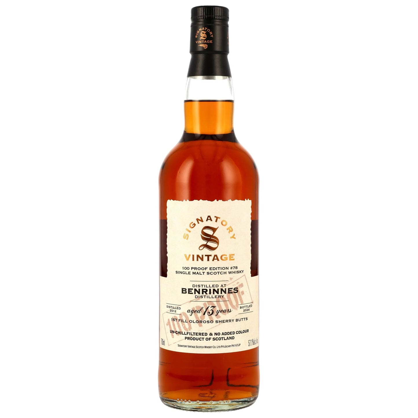 Benrinnes 2012/2026 – 13 Years Old – 1st Fill Oloroso Sherry Butts – Signatory 100 Proof Edition #78 – 57,1 % vol. – 0,7 l