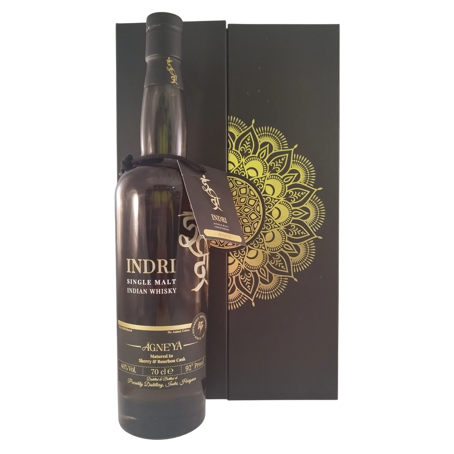 Indri Agneya – Peated Indian Single Malt Whisky – Geschenkpackung mit 2 Gläsern – 46 % vol. – 0,7 l