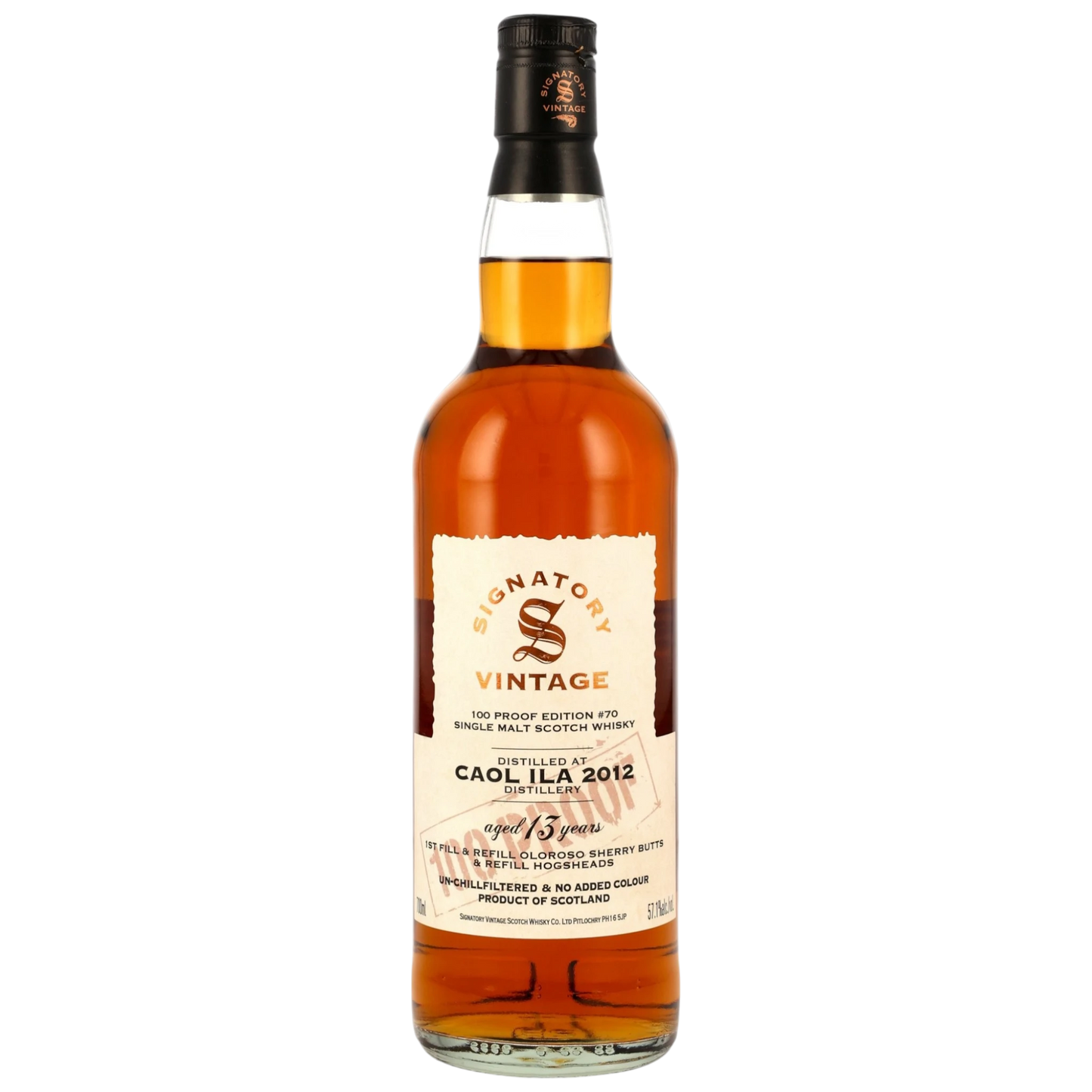 Caol Ila 2012/2026 – 13 Years Old – 1st Fill & Refill Oloroso Sherry Butts – Signatory 100 Proof Edition #70 – 58,1 % vol. – 0,7 l